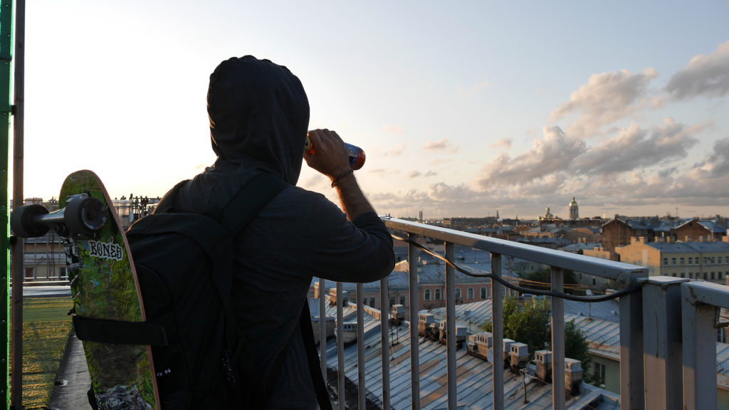 Enjoying beer and the views over St. Petersburg