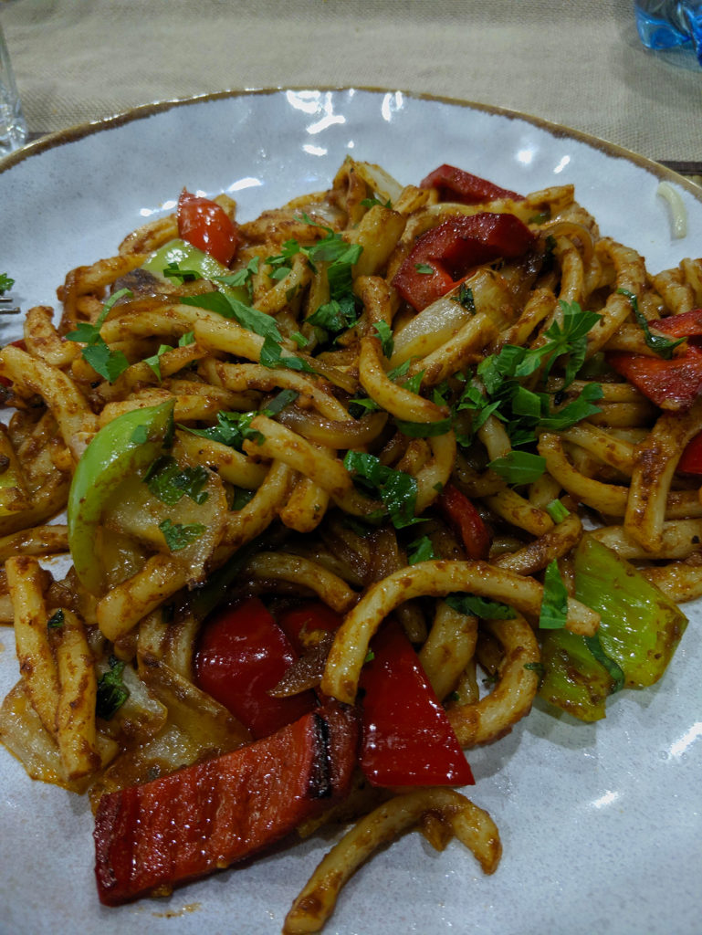 Lagman is another local noodle dish. We managed to find a veggie version in a nice restaurant called Cafe Dastorgon