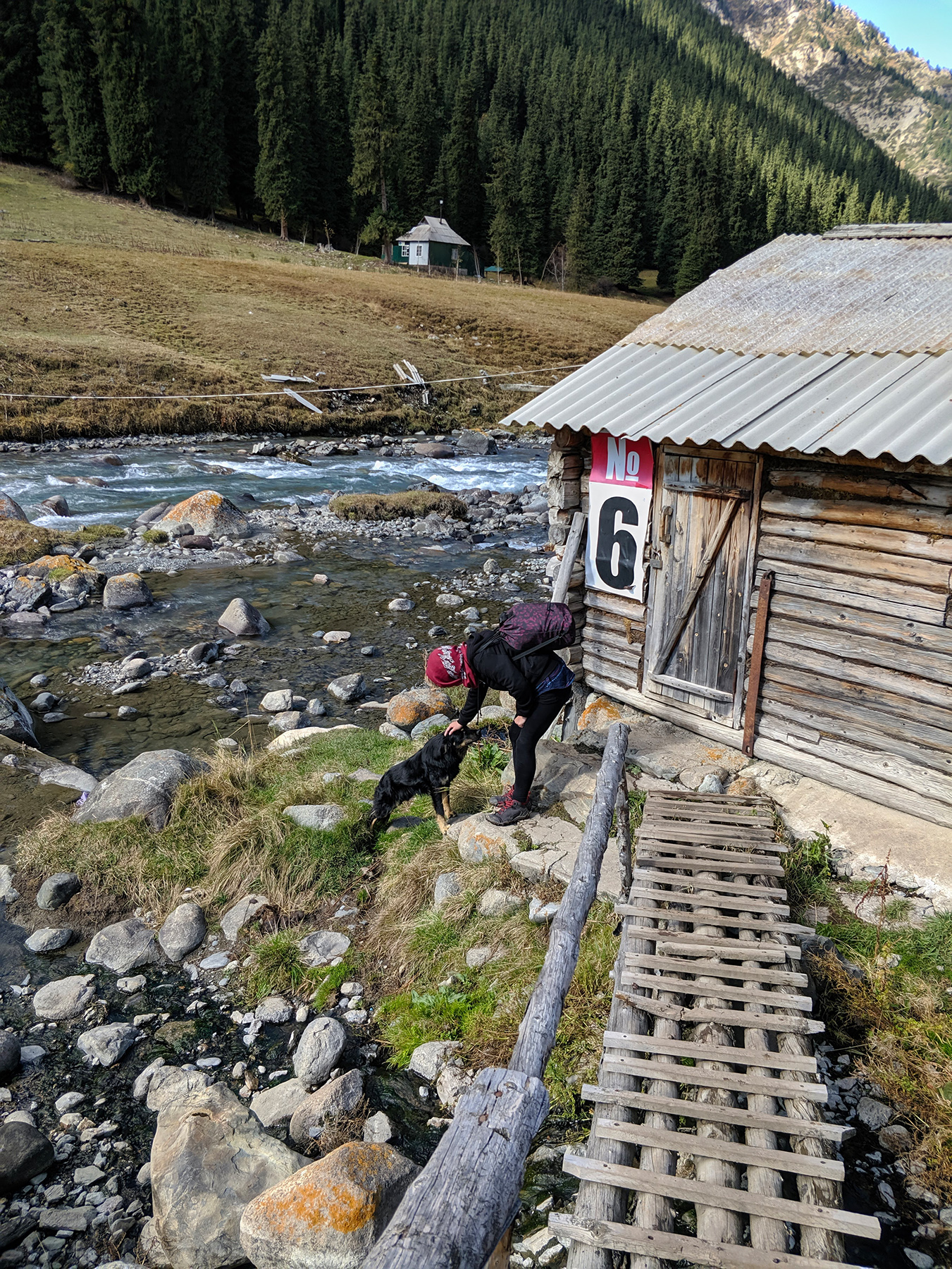 Saying goodbye to the friendly dog guarding out hot spring hut