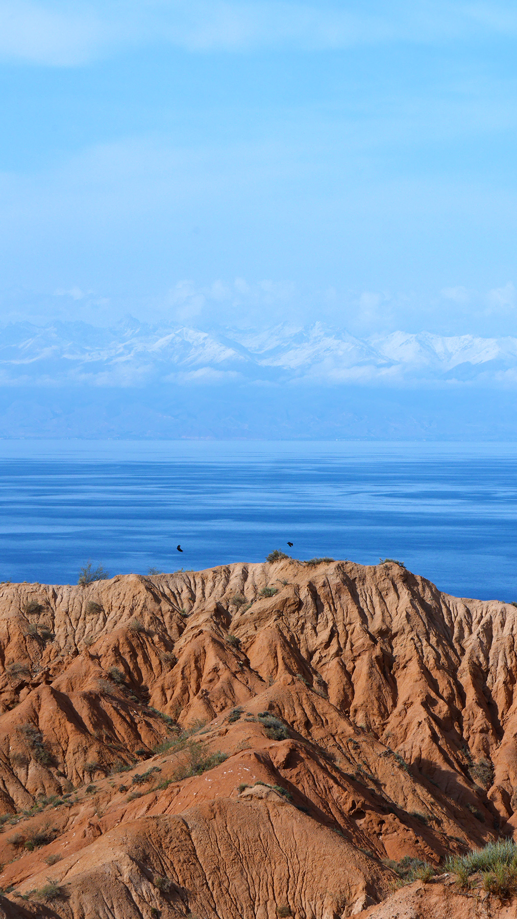 The canyon, the lake and the snow-capped mountains, all in one picture