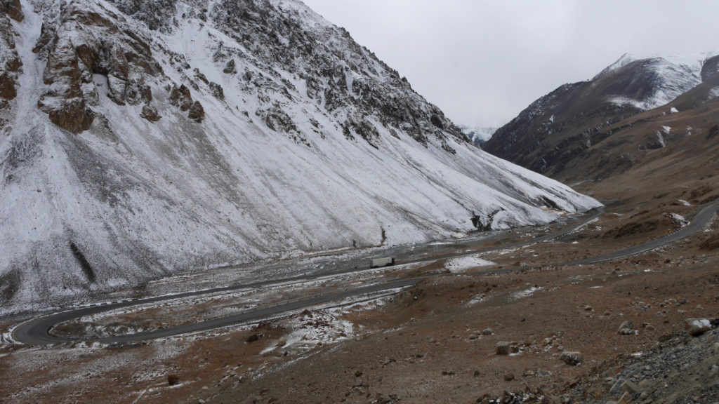 The Karakoram Highway winding downwards