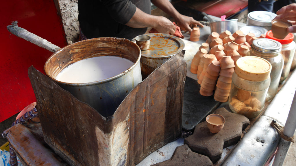 Chai is often served in small, disposable clay cups