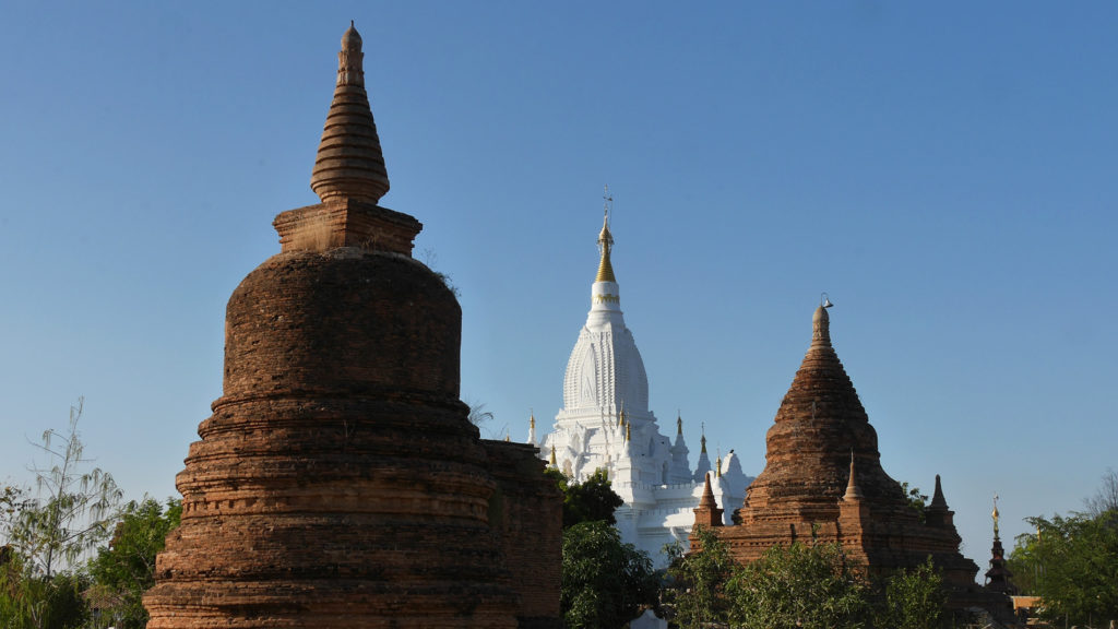 Brown and white pagodas