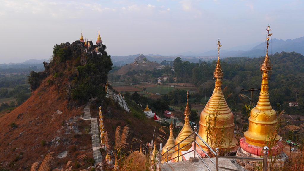 Amazing Main Ma Ya Thakinpa pagoda up on a mountain