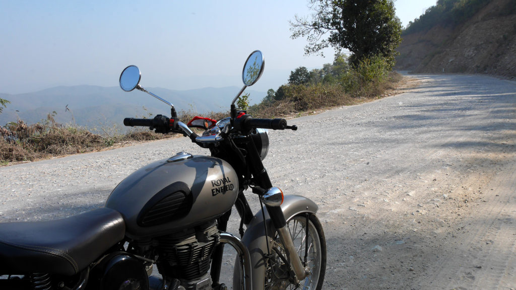 The beautiful Enfield on the beautiful mountain road to Ywangan